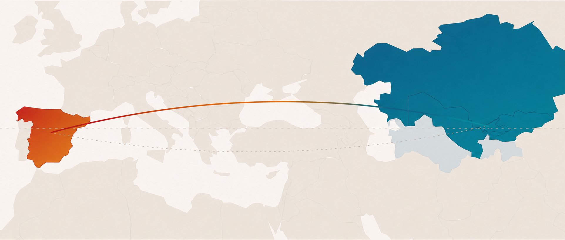 Regional scope map showing Spain, the distinct South Caucasus gateway markets and Central Asia